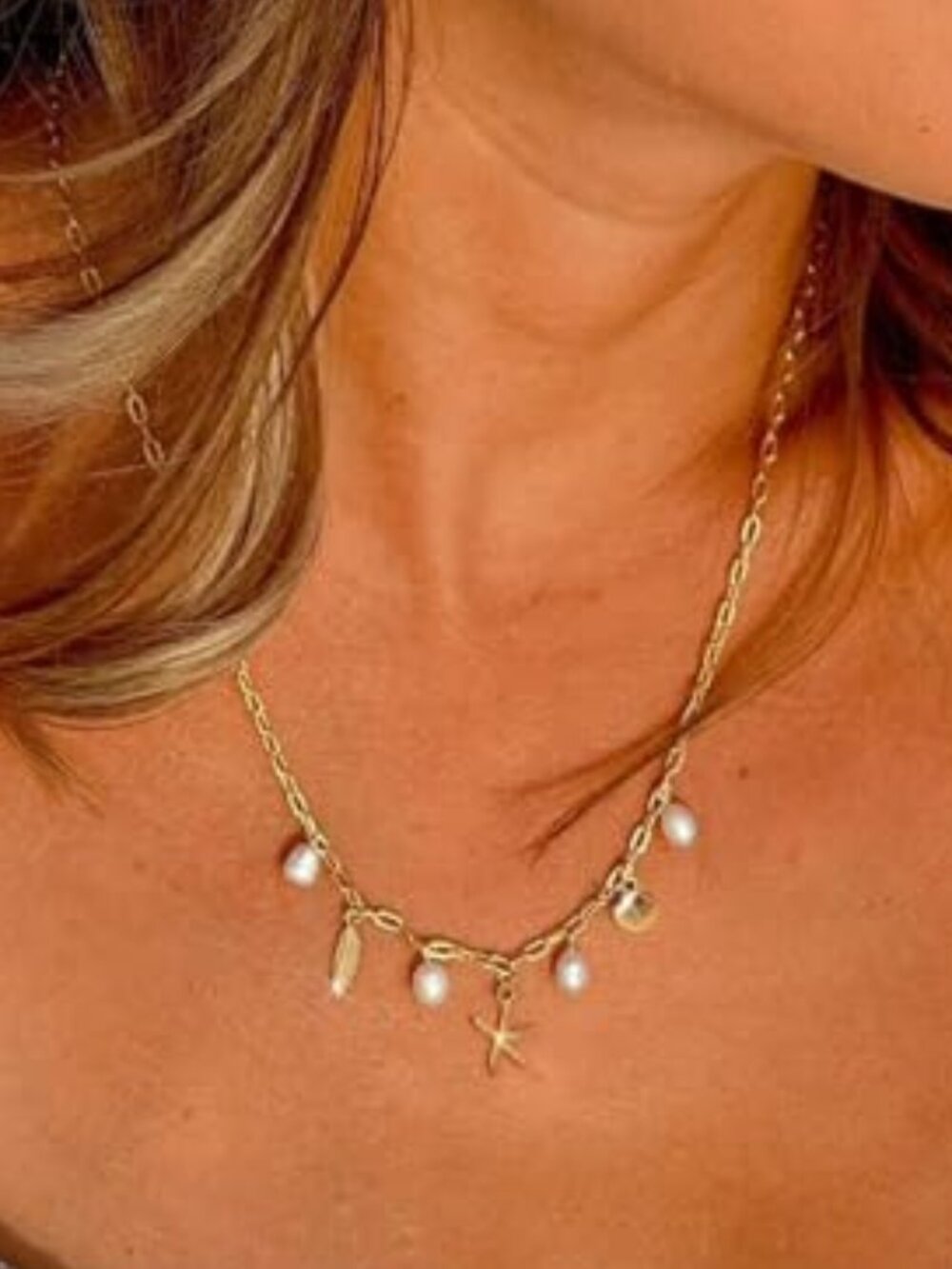 Charm Necklace for Women - Dainty Paperclip‎ Beach Charm Necklace Cute Shell